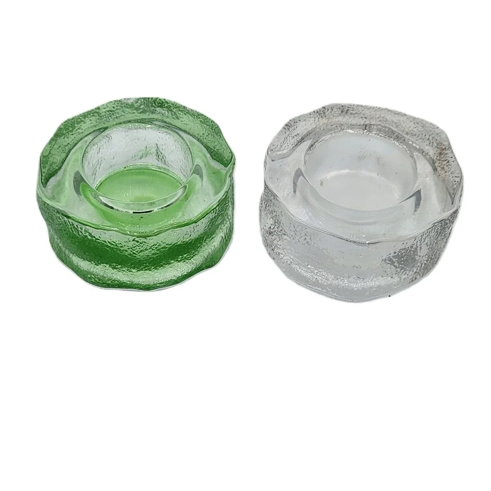 Partylite Iceland Glass Tealight‎ Candle Holder Retired Set of 2 Clear And Green